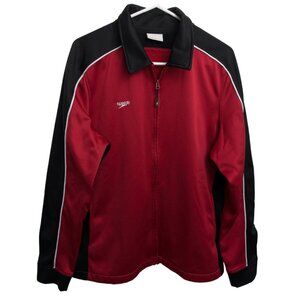 Speedo Women's Athletic Jacket, Large, Red Black, Zip Up, Pockets, Collar